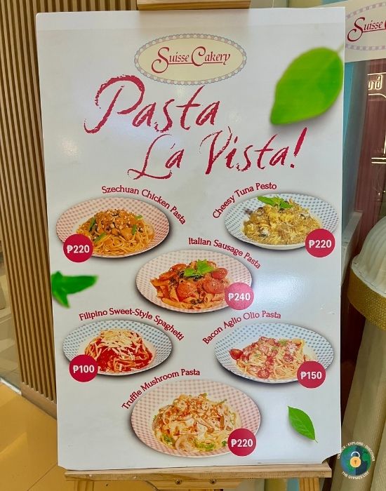 Pasta Menu - Suisse Cakery